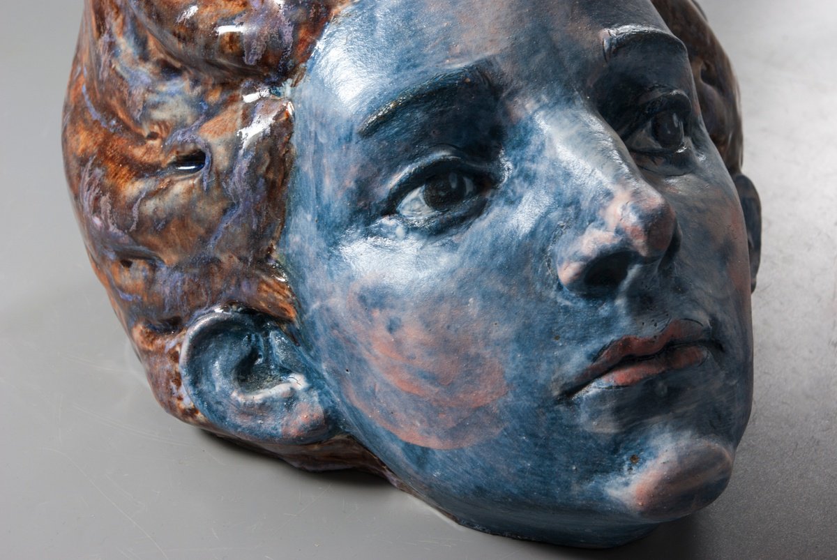 Surrealistic Portrait Clay Sculpture By Nadiia Otriazha Fedir Bushmanov, 9 X 18", Breeze_04, Original Artwork