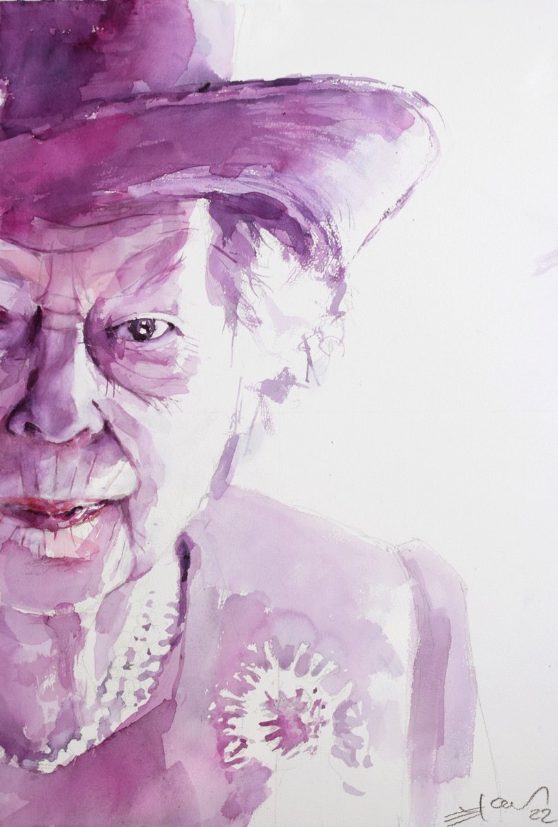 Expressive Portrait Watercolour By Goran Zigolic Watercolors, 15 X 22, Lilibet Iv, Original Artwork