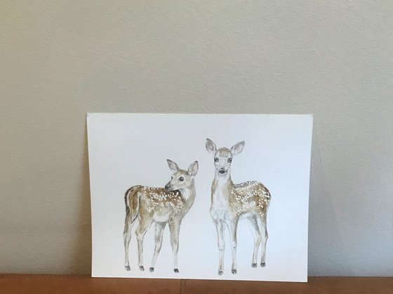 Baby Deer Spotted Fawn Original Watercolor