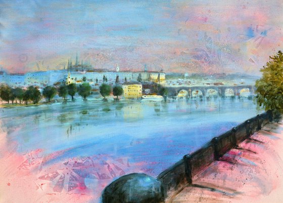 Prague vista in red and blue 70x50cm 2021