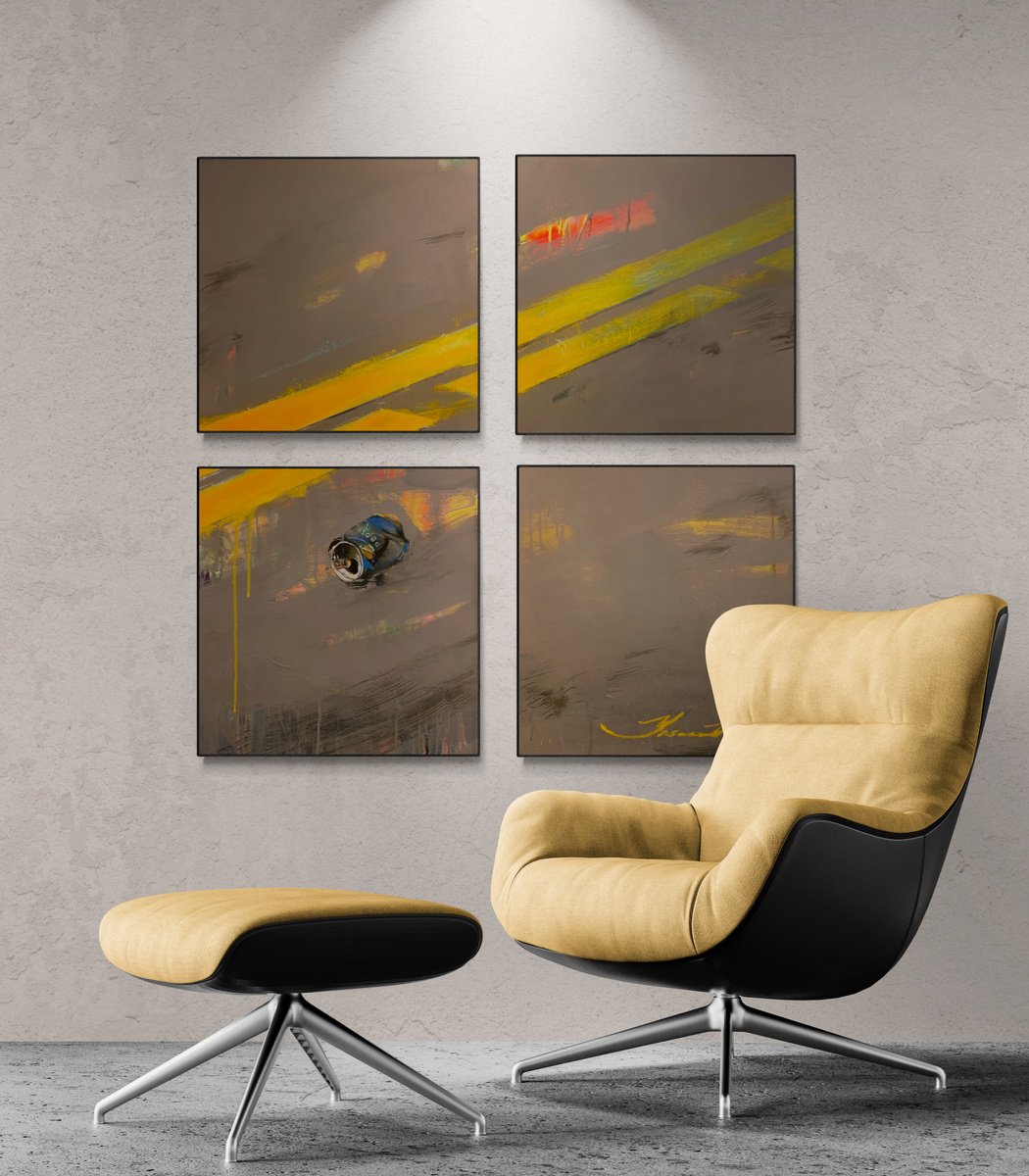 Urban And Pop Cityscapes Acrylic Painting By Yaroslav Yasenev, 32 X 32", Road To The Center, Original Artwork