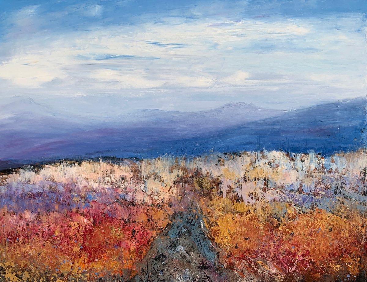 Impressionistic Landscape Oil Painting By Laure Bury, 39 X 31", On The Moor Ii, Original Artwork