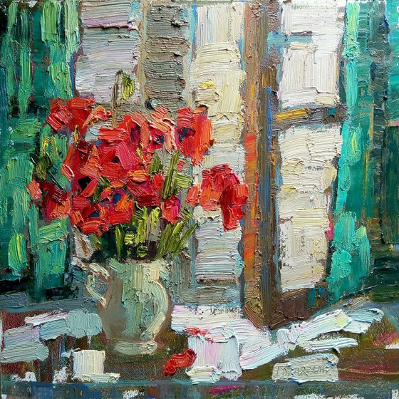 Still life with red poppies