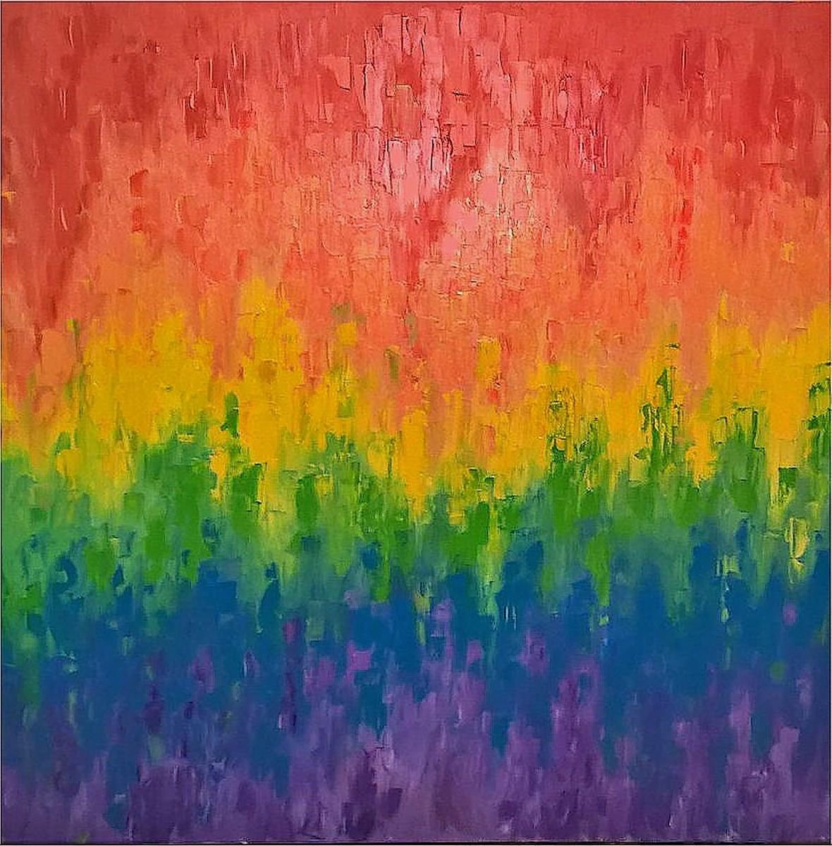 Abstract Oil Painting By Colin Ross Jack, 35 X 35, Rainbow 7, Original Artwork