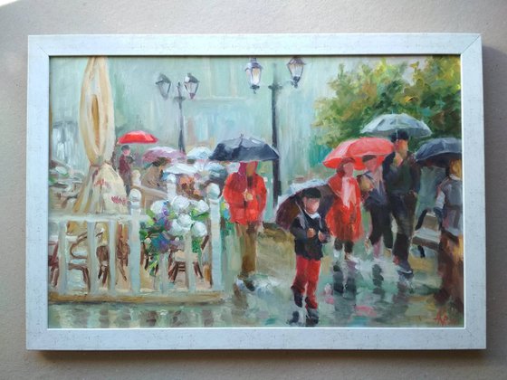 Rain in city original painting