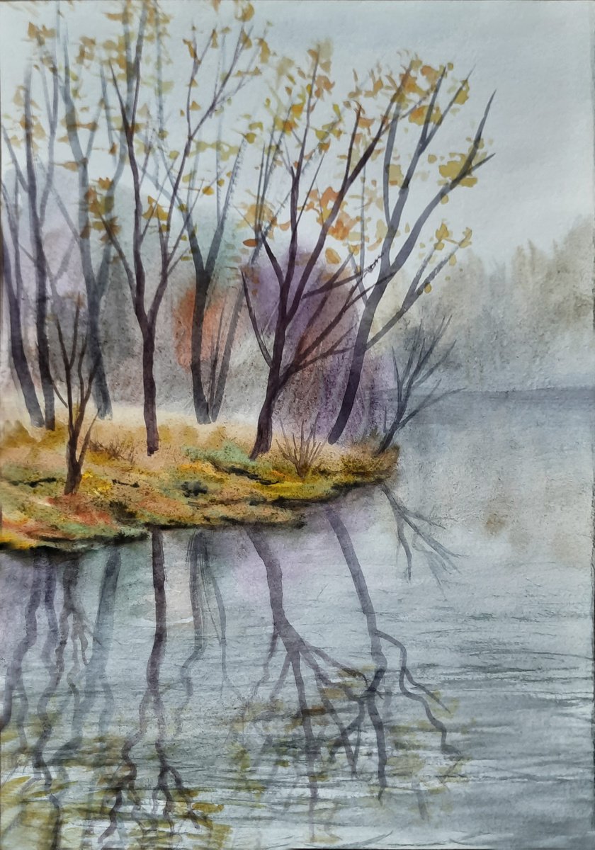 Gentle autumn II - watercolor landscape by Julia Gogol