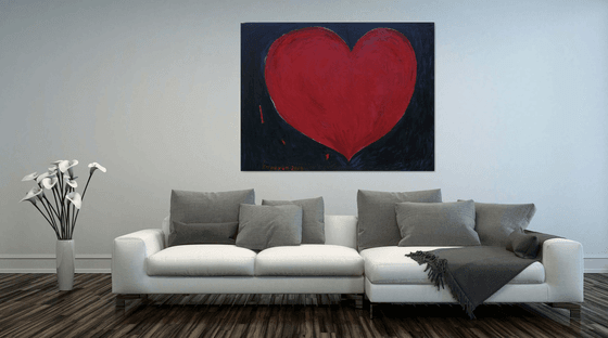 RED HEART - If there is a heart that starts to beat somewhere, There is certainly a reflection of it…  - Abstract interior art, original oil painting, red black colour, love lovers passion - XXL large size, Valentine