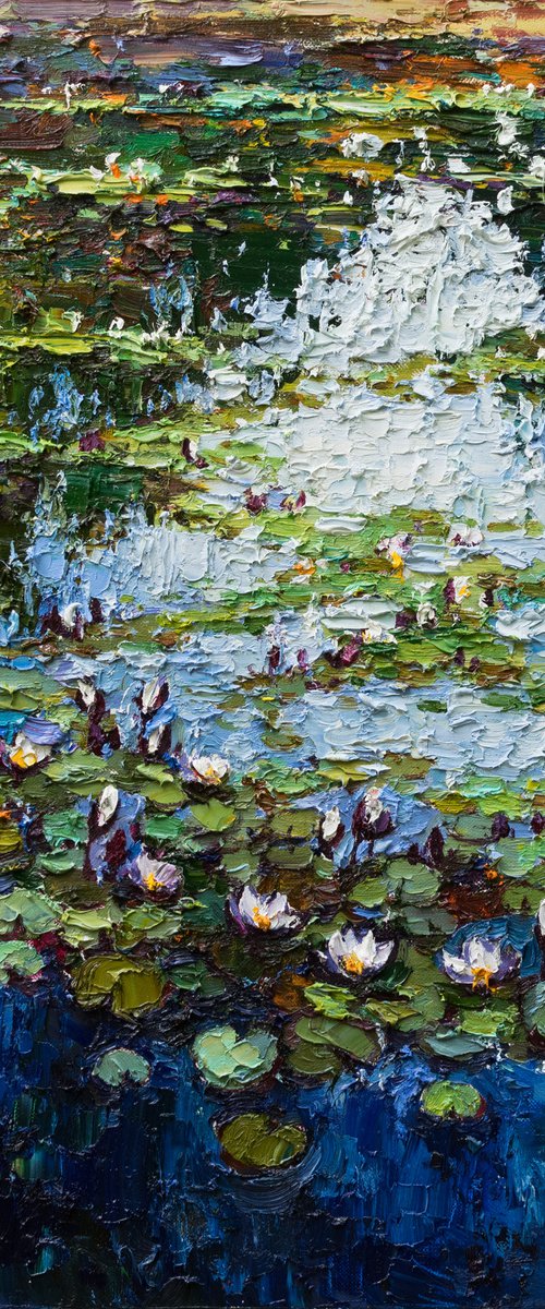 White Water Lilies - Impasto Original Oil painting by Anastasiia Valiulina