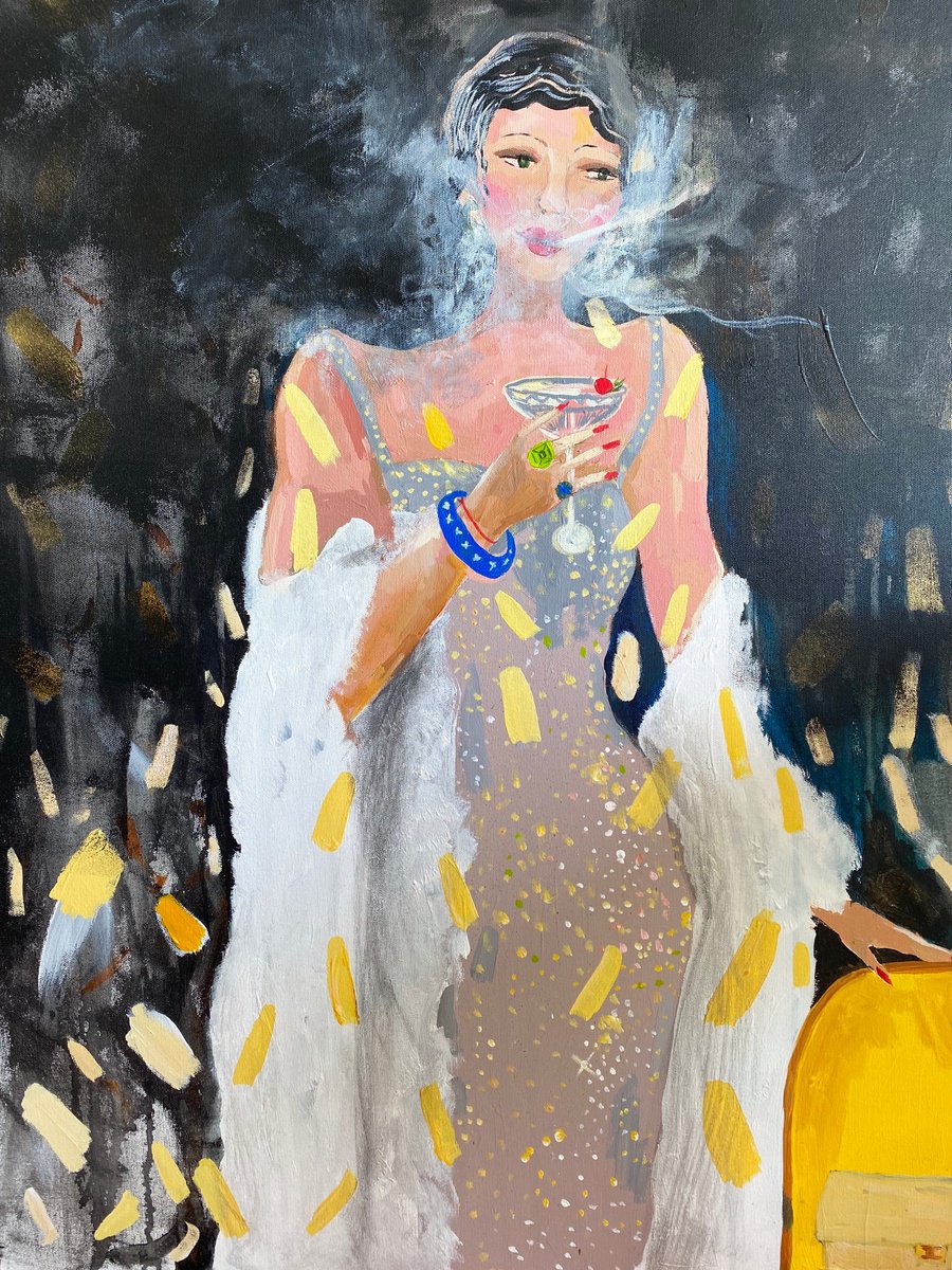 Illustrative Portrait Acrylic Painting By Ksenia Kozhakhanova, 24 X 31", "Still Beautiful And Young", Original Artwork