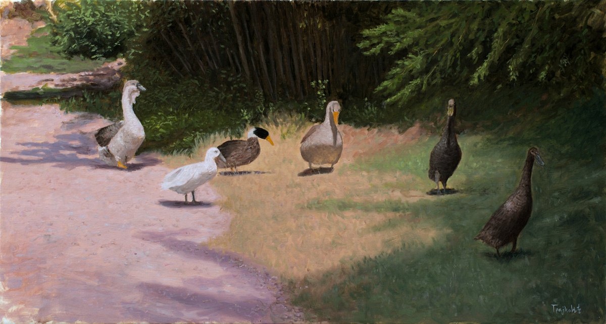 Impressionistic Animal Oil Painting By Dejan Trajkovic, 33 X 18, Street Gang, Original Artwork