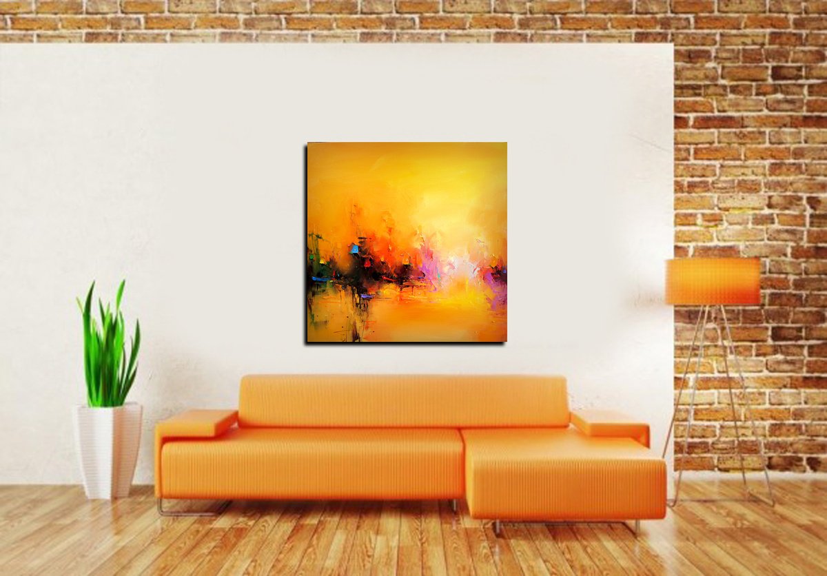 Expressive Landscape Oil Painting By Stanislav Lazarov, 31 X 31", Colorful Mood, Original Artwork