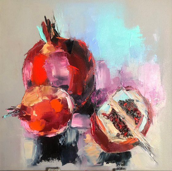 POMEGRANATES, Oil on canvas panel