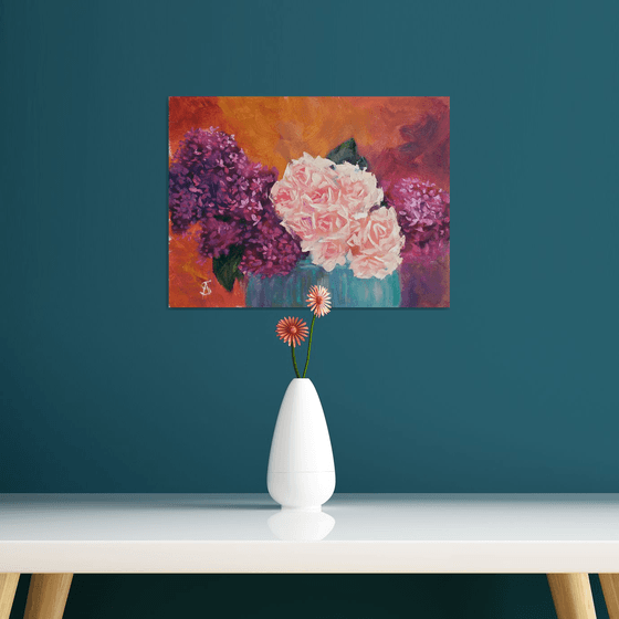 Bouquet of lilacs and roses /  ORIGINAL PAINTING