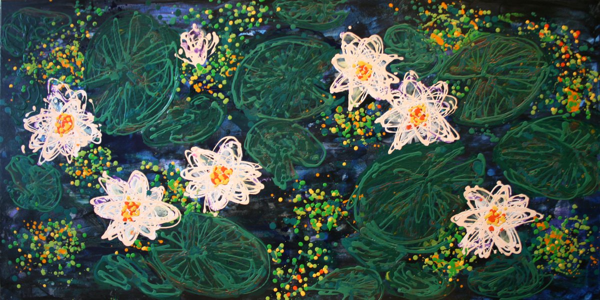 Night White Nymphaea By Salana Art / Svetlana Samovarova, 47 X 24, Artwork For Sale On Artfinder