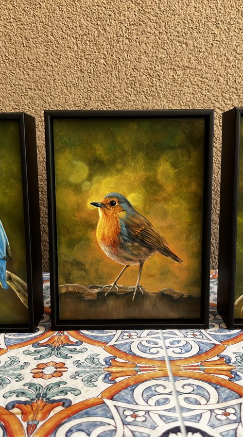 Oil Bird Triptych - Custom Commission by Angelo Di Carlo