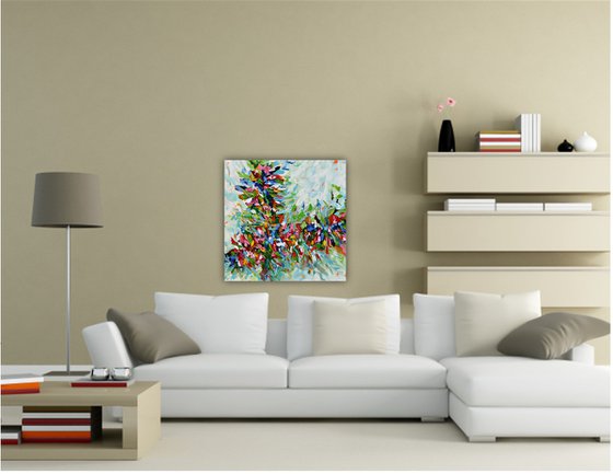 Burst of Flowers II - Abstract Original Acrylic Painting, Textured Palette Knife Wall Art Canvas