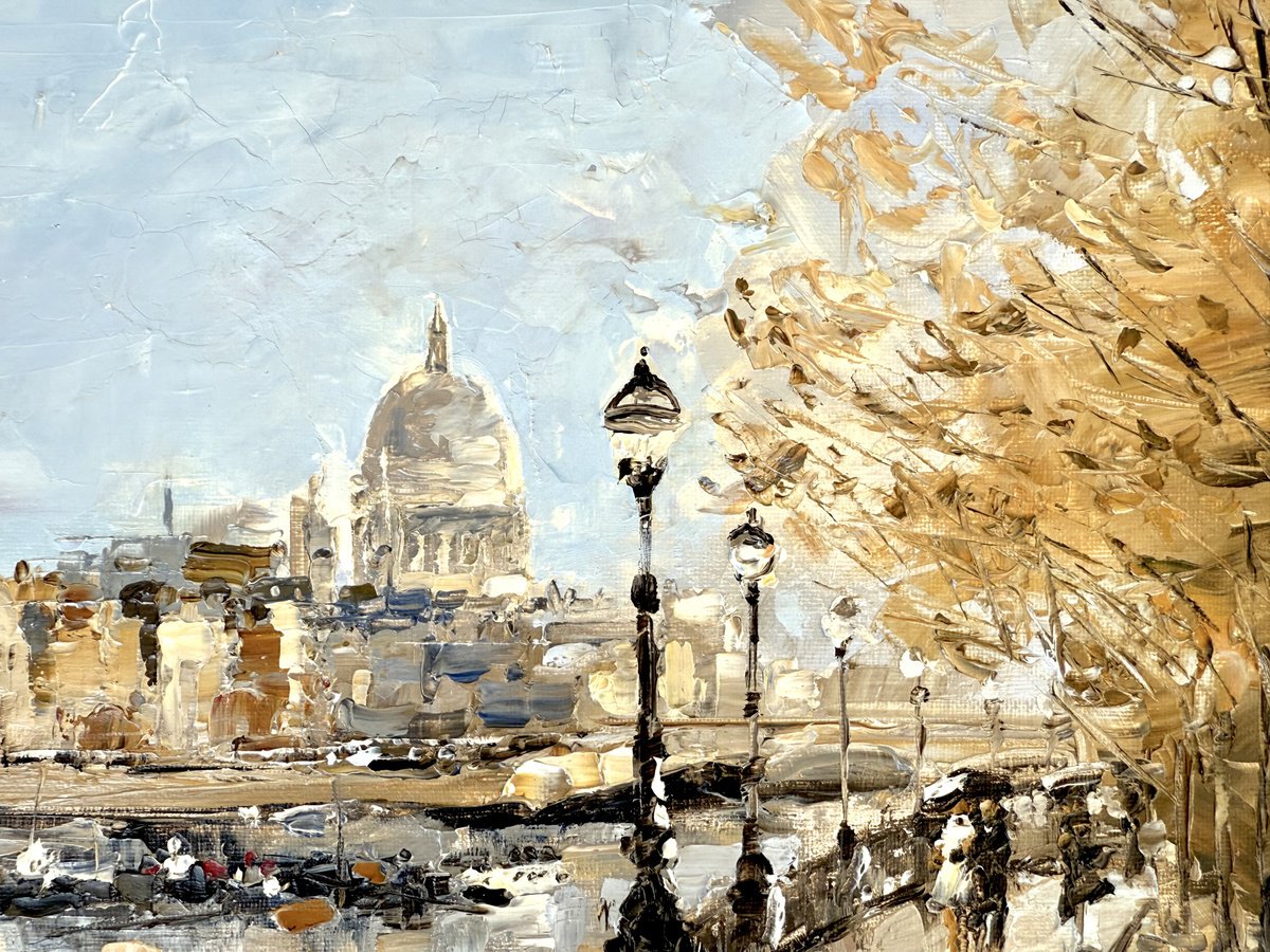 Impressionistic Landscape Oil Painting By Irina Alexandrina, 14 X 14, London. Embankment., Original Artwork
