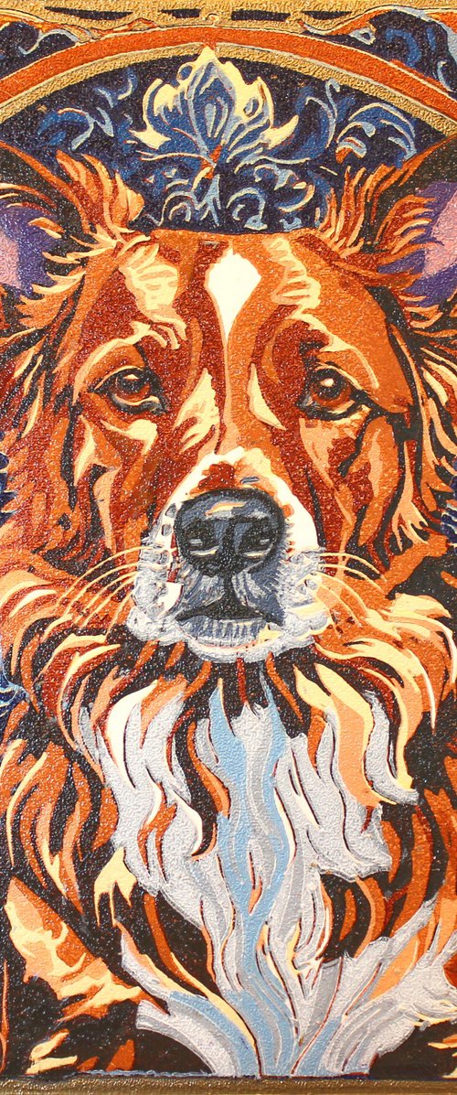 Dog – reduction linocut print by Jennie Smallenbroek