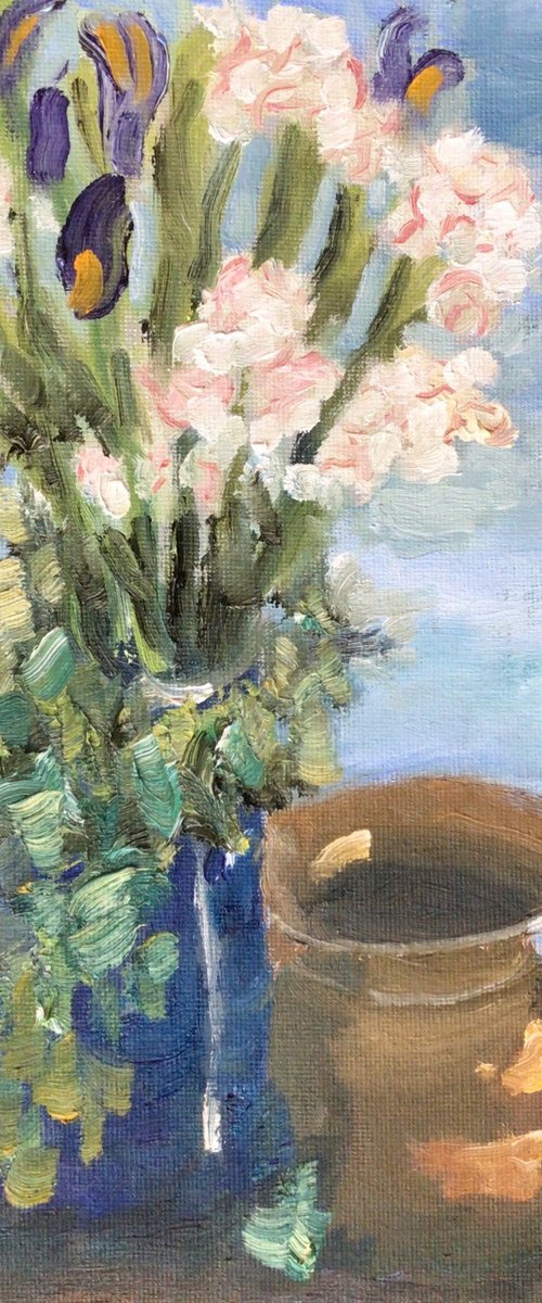 Dianthus and Irises by Julian Lovegrove Art