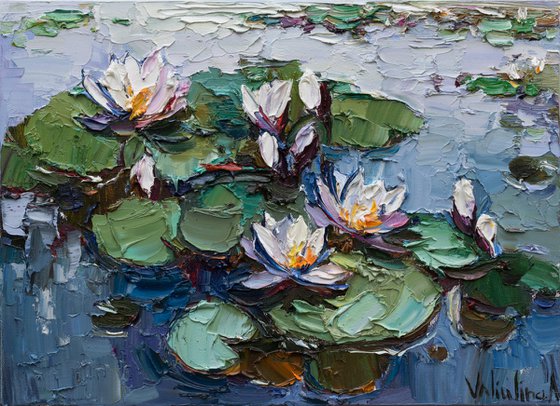 White water Lilies - Original impasto Oil painting