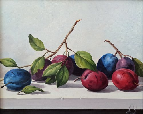 Still life with plums-2 (24x30cm, oil painting, ready to hang) by Tamar Nazaryan