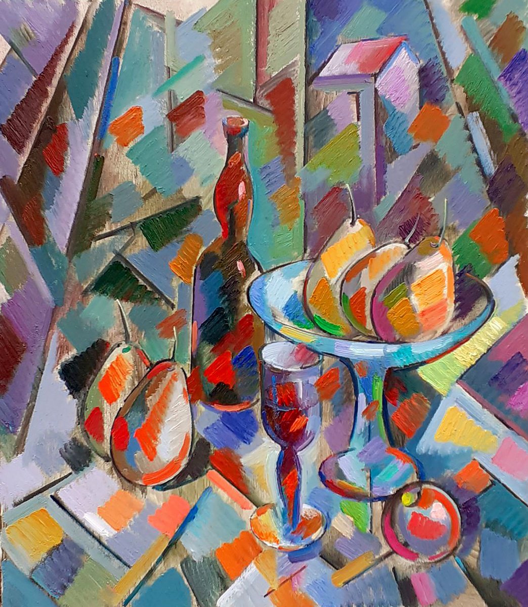 Impressionistic Abstract Oil Painting By Peter Tovpev, 28 X 31", Sweet Still Life, Original Artwork
