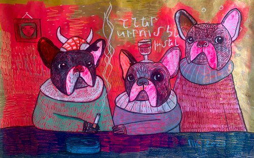 French bulldogs in a Yerevan’s cafe. by Pavel Kuragin