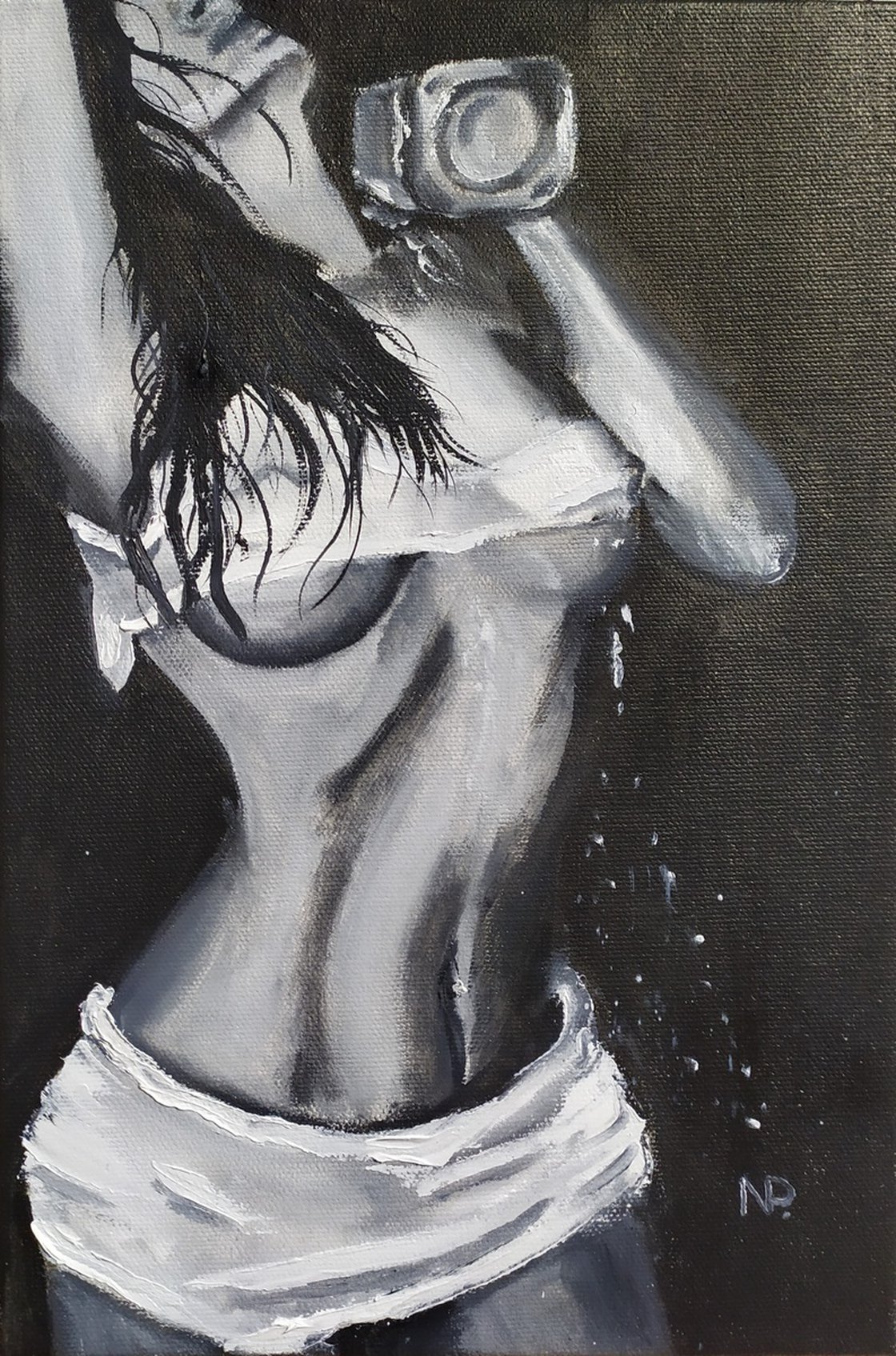 Girl, erotic nude oil painting, gift art, black and white painting Oil  painting by Nataliia Plakhotnyk | Artfinder