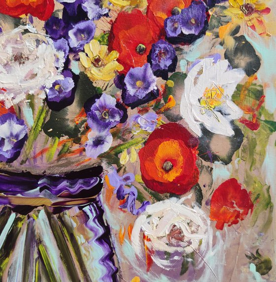 Poppies in a Deep Blue Vase