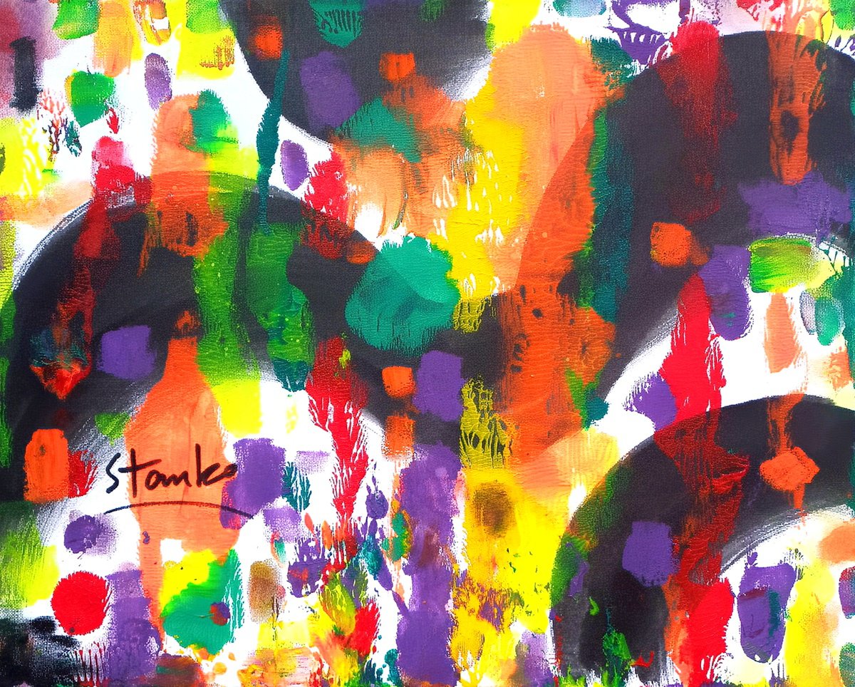 Abstract Acrylic Painting By Stanislav Bojankov, 20 X 16", Composition-Iii, Original Artwork