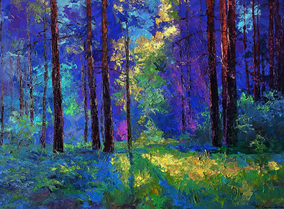 Impressionistic Landscape Oil Painting By Boris Serdyuk, 28 X 20, Sunny Meadow, Original Artwork