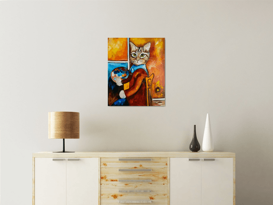 Cat artist inspired by self-portrait of Amedeo Clemente Modigliani