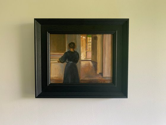 Master study Hammershoi oil on canvas painting. Framed ready to hang.