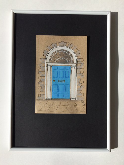Door original drawing - Architecture mixed media illustration - City framed art - Gift idea by Olga Ivanova