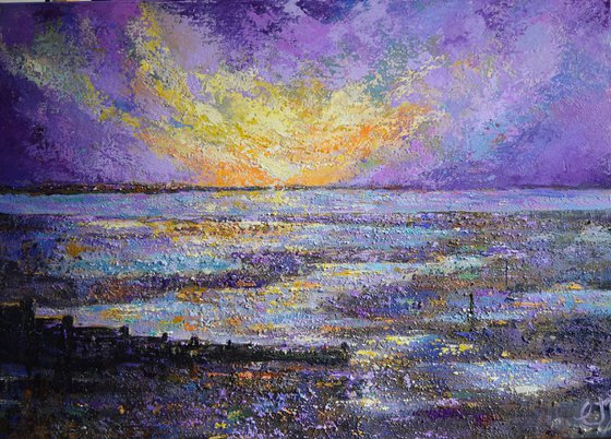 Whitstable Sunset landscape painting,