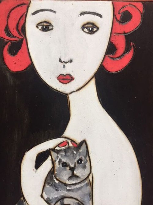 Girl with cat by Paul Simon Hughes