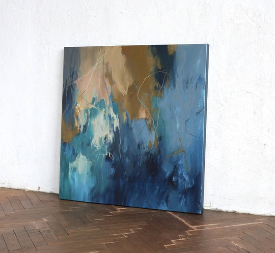 "Consonance 2" Abstract navy teal beige art