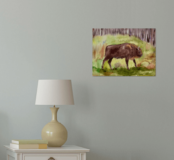 Bull Watercolour Painting, Buffalo Artwork, Bison Cow Wall Art, Farm Animal Art