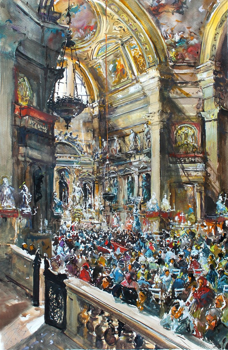 Impressionistic Watercolour , San Gennaro Chapel By Maximo Damico, 13 X 19, Artwork For Sale On Artfinder