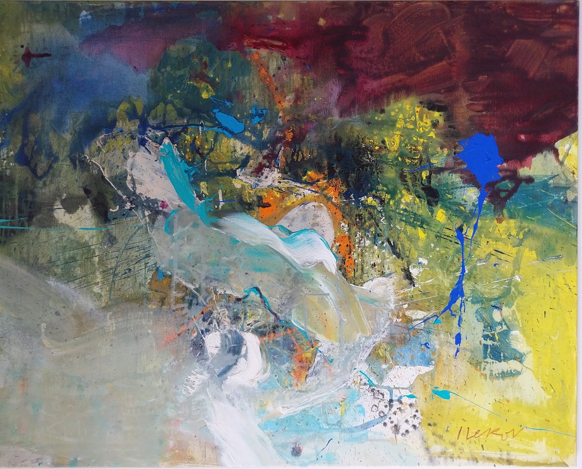 Abstract Acrylic Painting By Ivo Lekov, 39 X 31, No Name I, Original Artwork