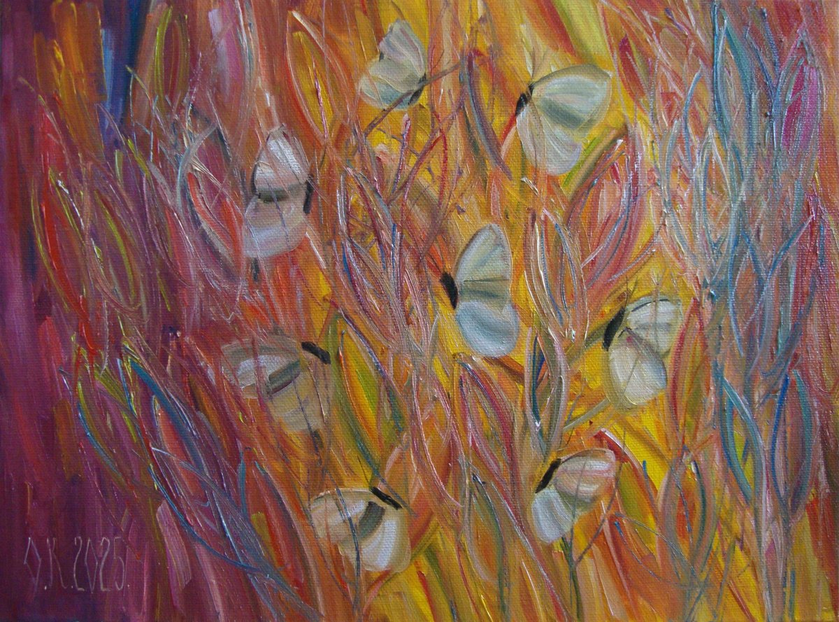 Abstract Oil Painting By Olga Knezevic, 16 X 12", Playful Sunny Day, Original Artwork