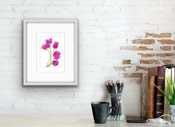 Tulips flowers mixed media illustration