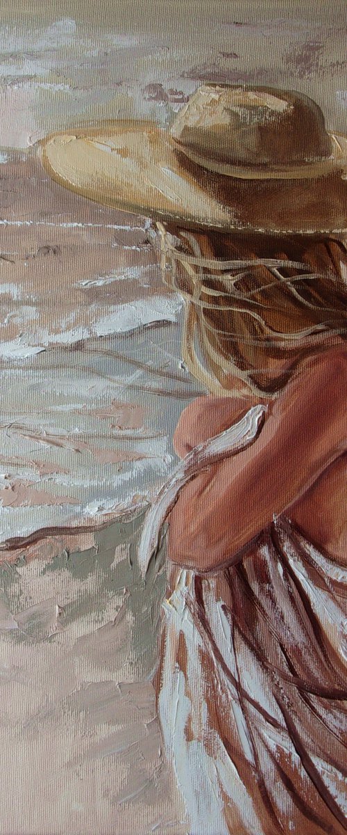 " MEMORIES ...  "  original painting window  palette knife GIFT brown by Monika Luniak