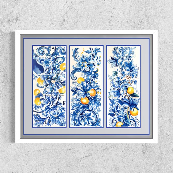 Azul & Citrus Triptych