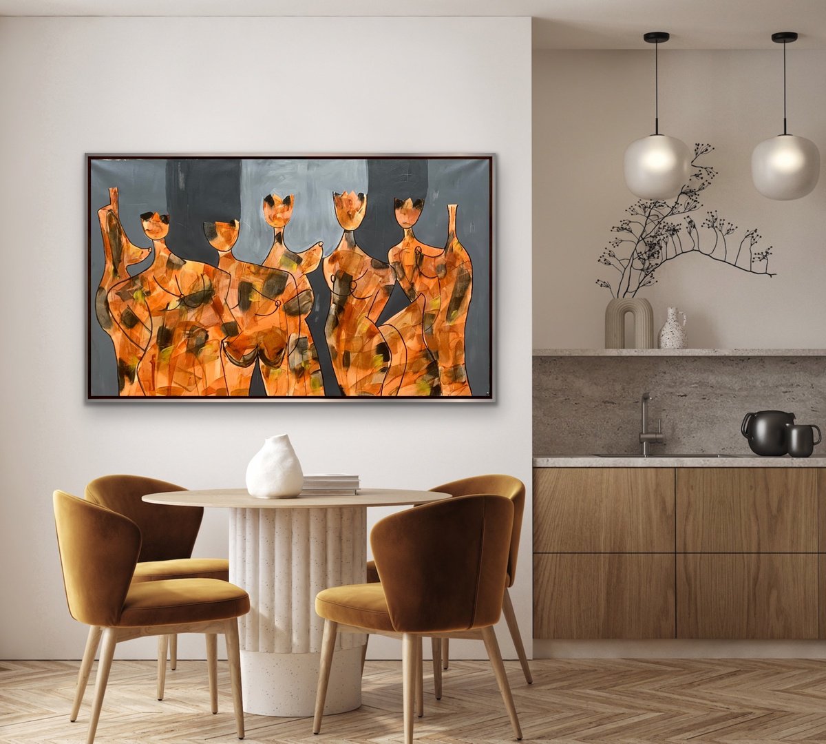 Abstract Portrait Acrylic Painting By Rashna Hackett, 57 X 35", Curve Appeal, Original Artwork