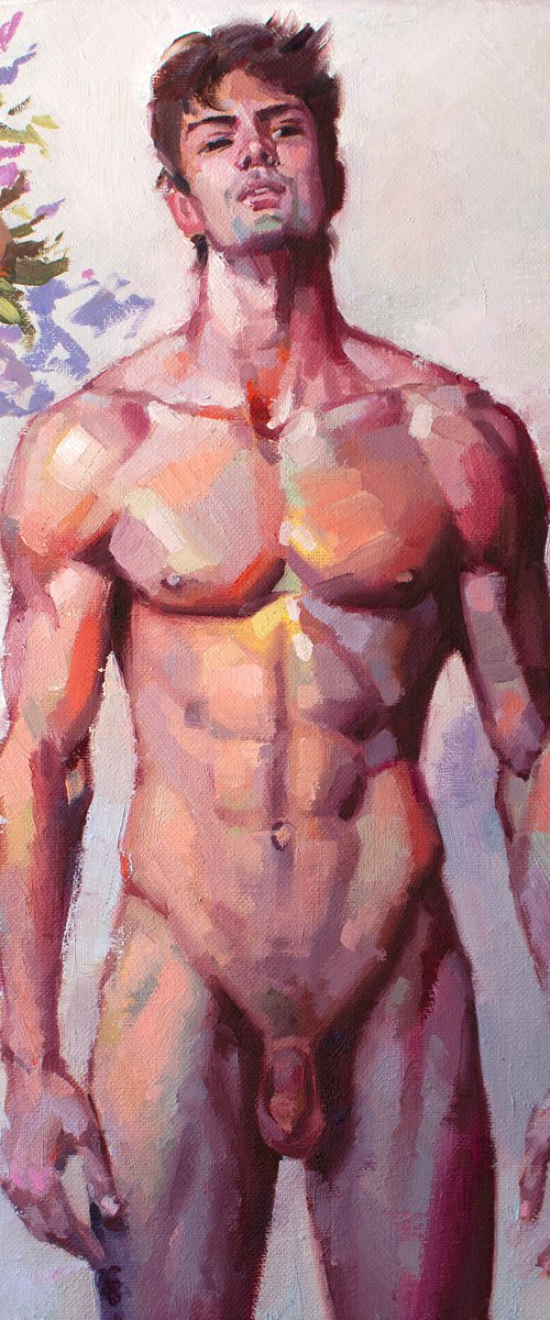 WARM EVENING by Yaroslav Sobol (Modern Impressionistic Figurative Oil painting of a Man Nude Male Model Gift Home Decor) by Yaroslav Sobol