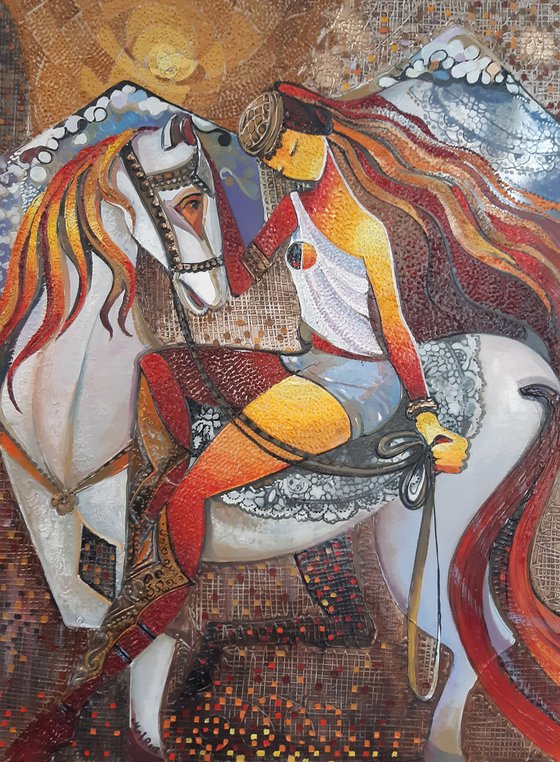 The rider (60x80cm, oil painting, modern art, ready to hang, music painting)
