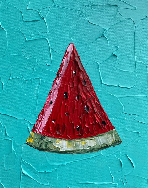 Watermelon on mint blue by Guzaliya Xavier