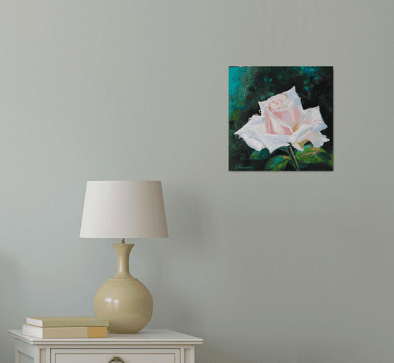 "Tears of a rose."  rose flower  liGHt original painting PALETTE KNIFE  GIFT (2020)