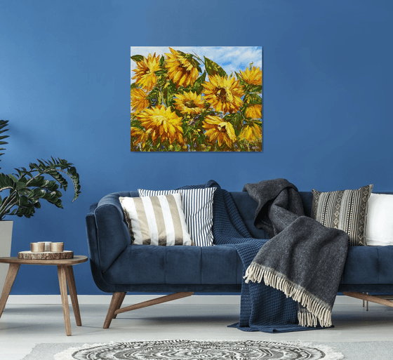 Sunflowers (100x80cm, oil painting, palette knife)